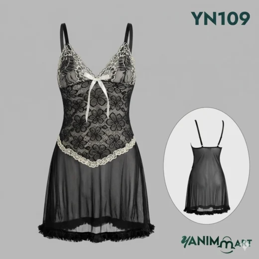 Sexy V-Neck Lace Babydoll Mesh Sleep Dress