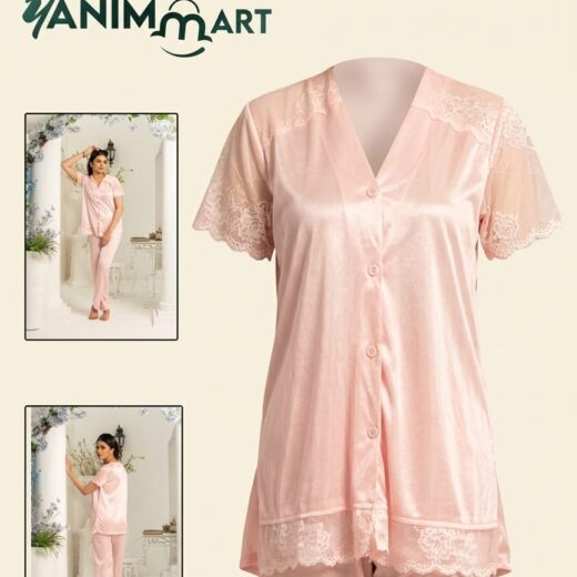 Yanimart Luxury Bridal Satin Nightgown – Elegant Lace-Trimmed Sleepwear